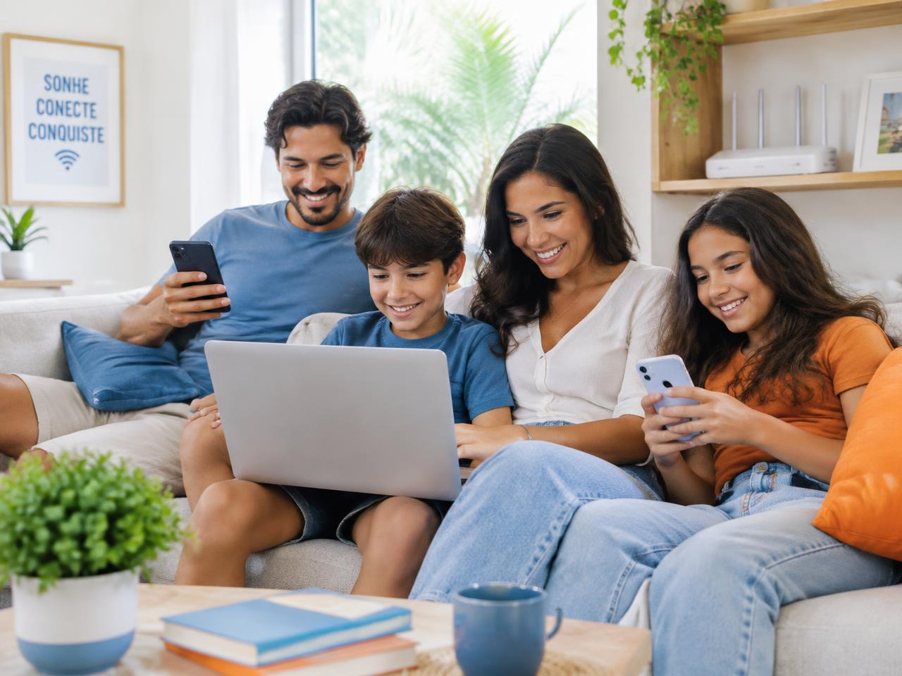 Família usando internet VOX Fibra
